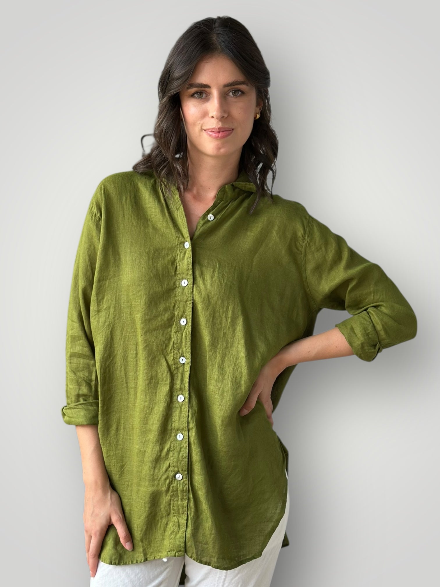 skyla shirt - olive linen