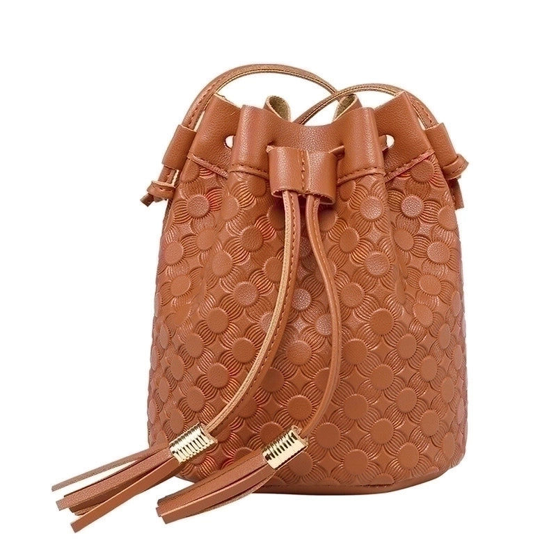 Fashion Embossed Double Tassel Bucket New Crossbody Shoulder Bag
