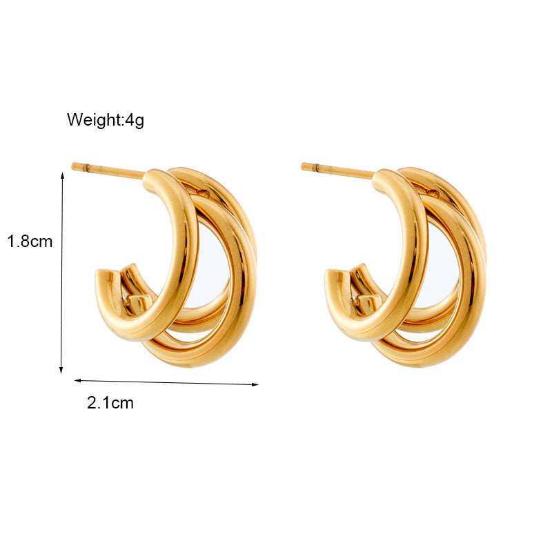 Stripe Geometric Titanium Steel Electroplating Stud Earrings