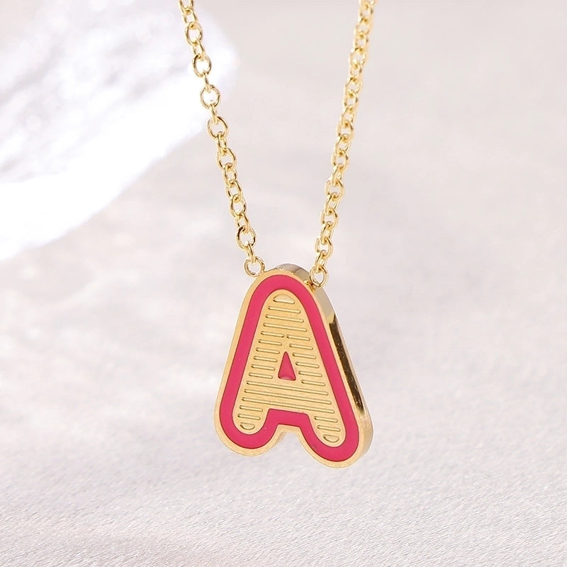 Sweet Minimalist Artistic Letter Stainless Steel Enamel Plating Pendant Necklace