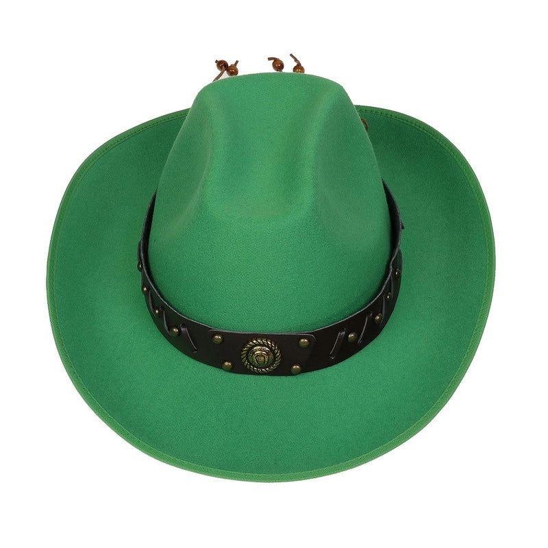New Woolen Hat Western Denim Top Hat Men And Women Couple Hat Big Brim Curling Felt Hat