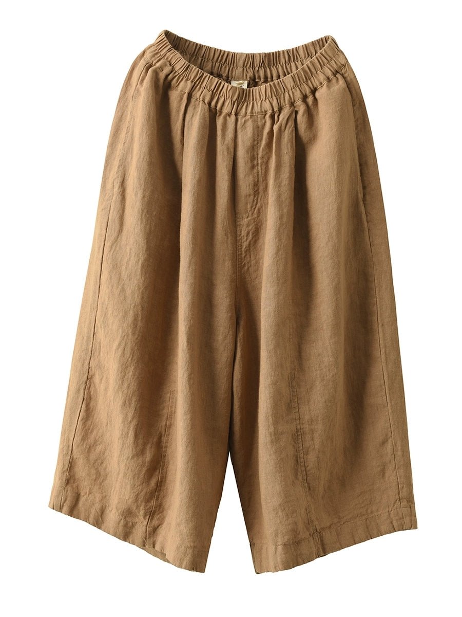 Women Summer Casual 100%Linen Straight Cropped Pants
