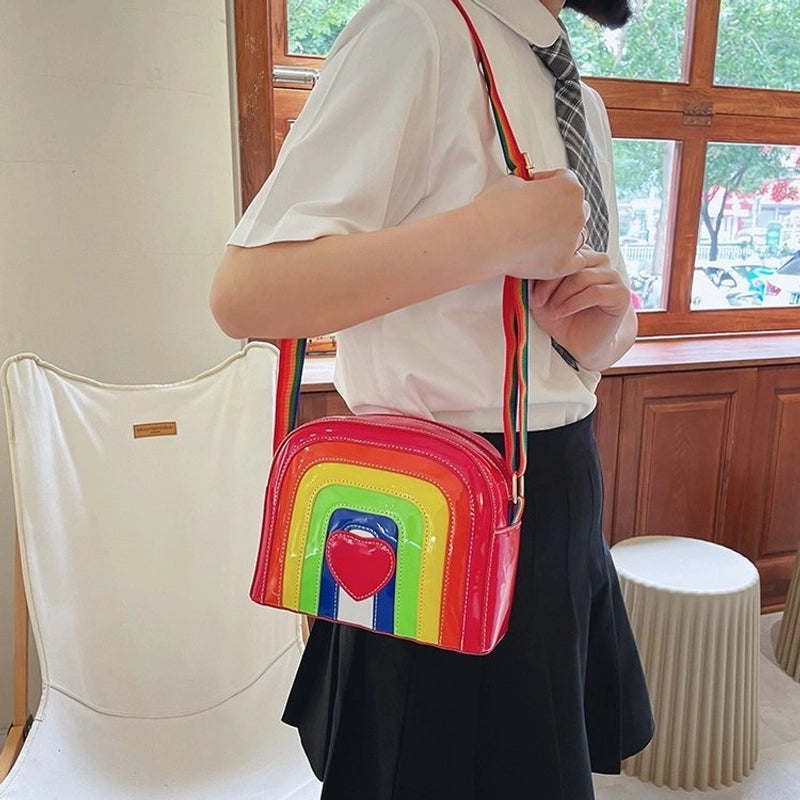 Creative Hit Color Rainbow Heart Shape Messenger Bag