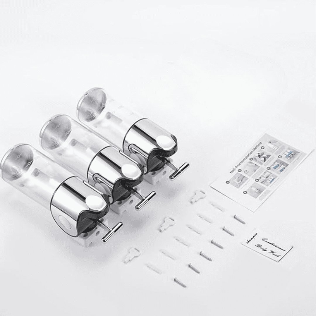 STAINLESS STEEL TRIPLE WALL MOUNT SOAP DISPENSER SET
