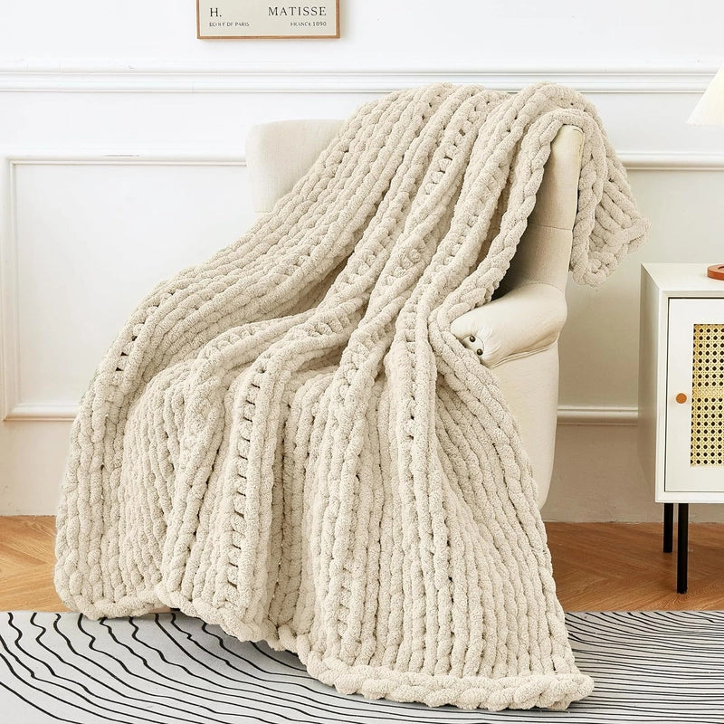 Half Velvet Needle Hand-woven Coarse Wool Blanket Sofa Blanket Nordic Knitted Blanket