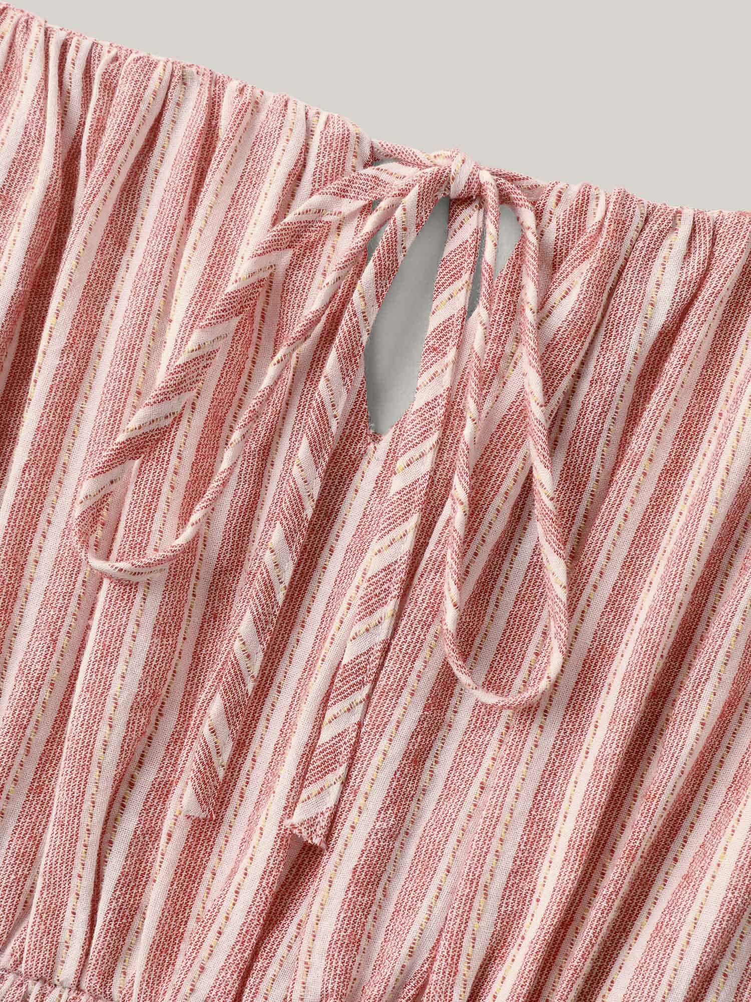 Stripe Print Shirred Waist Midi Dress