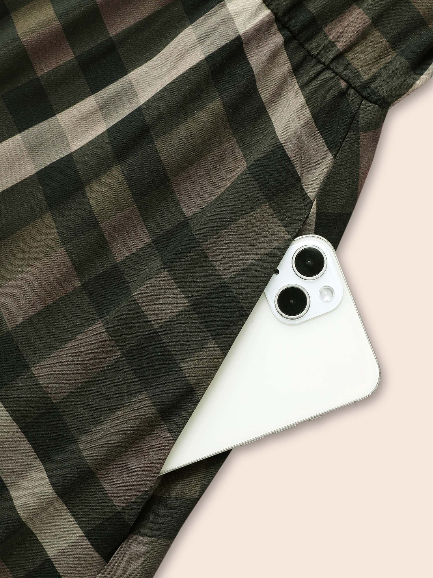 Plaid Shirt Collar Curved Hem Dress