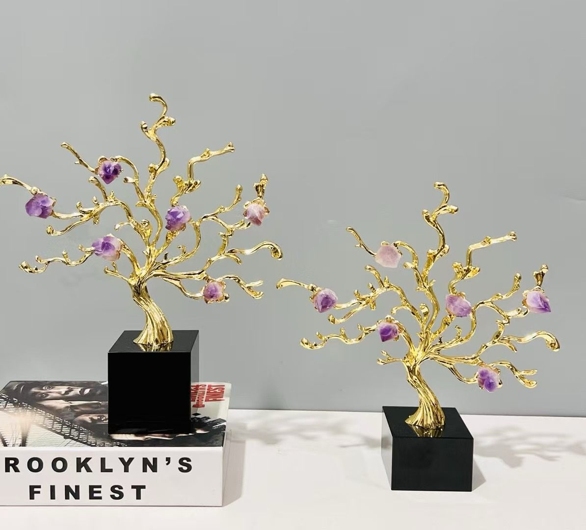 LUXURY GOLDEN BRANCH AMETHYST ORNAMENT – ELEGANT HOME & OFFICE DECOR