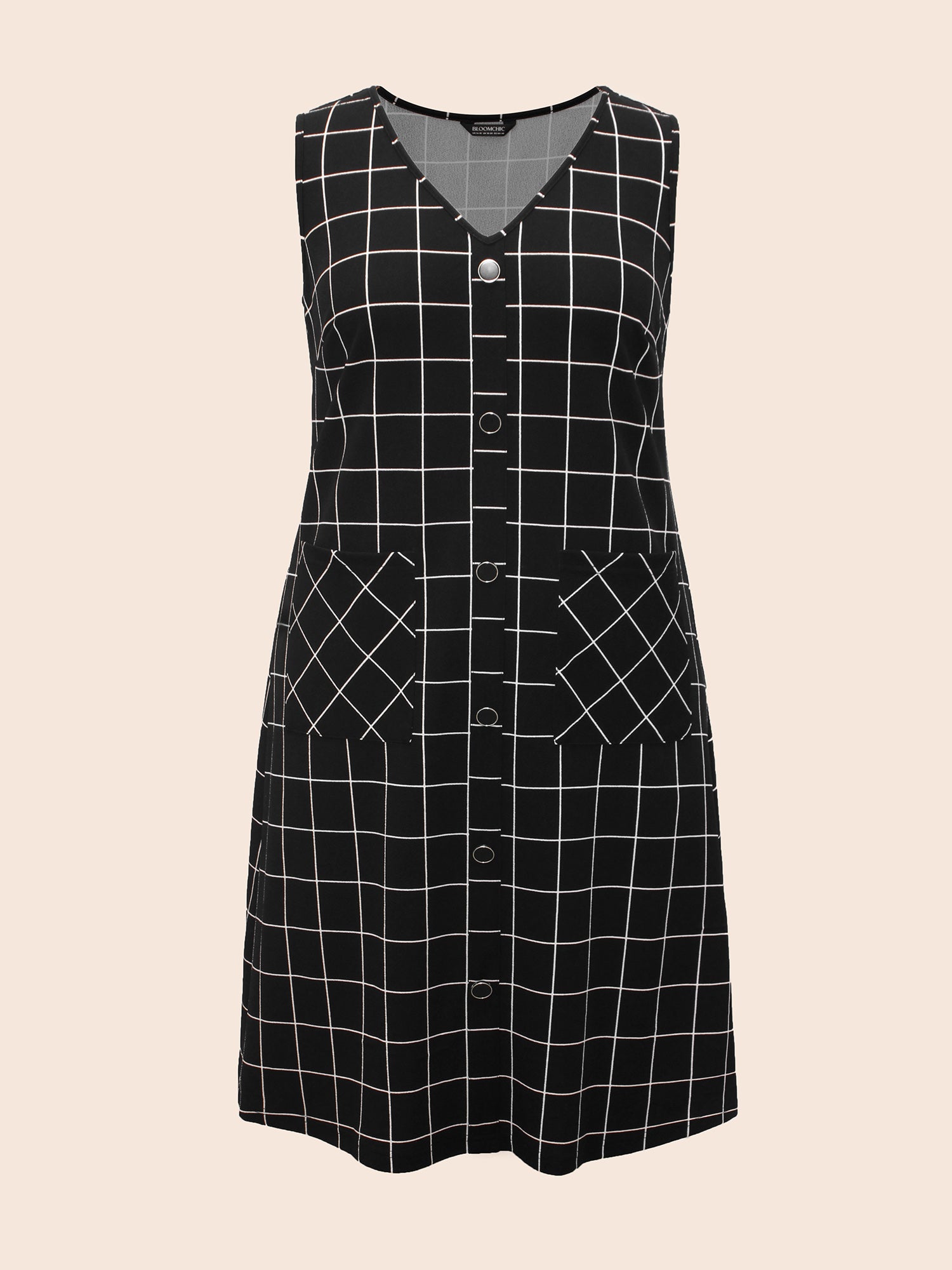 Plaid V Neck Button Detail Dress