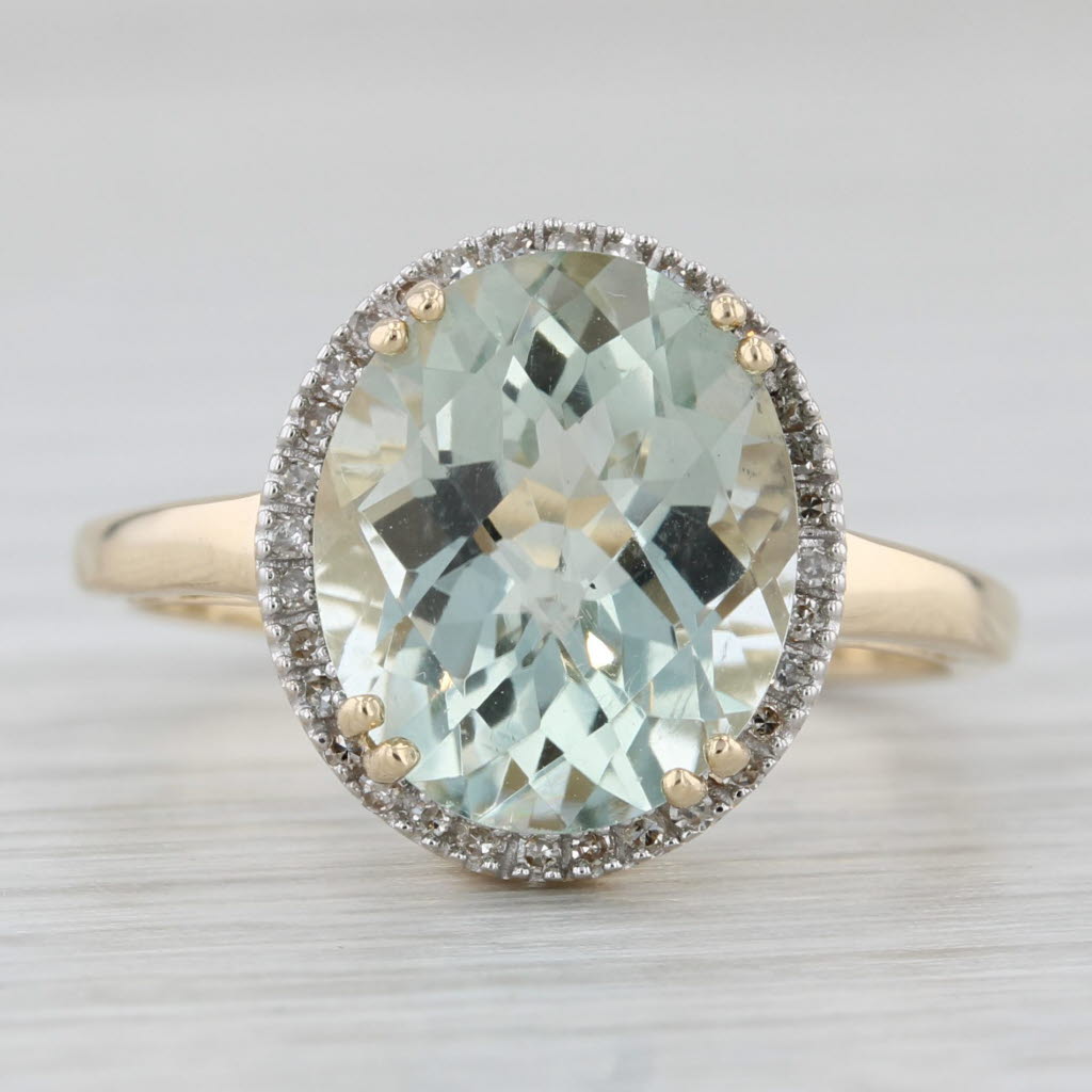 4.67ctw Prasiolite Green Amethyst Diamond Halo Ring 14k Yellow Gold Size 7