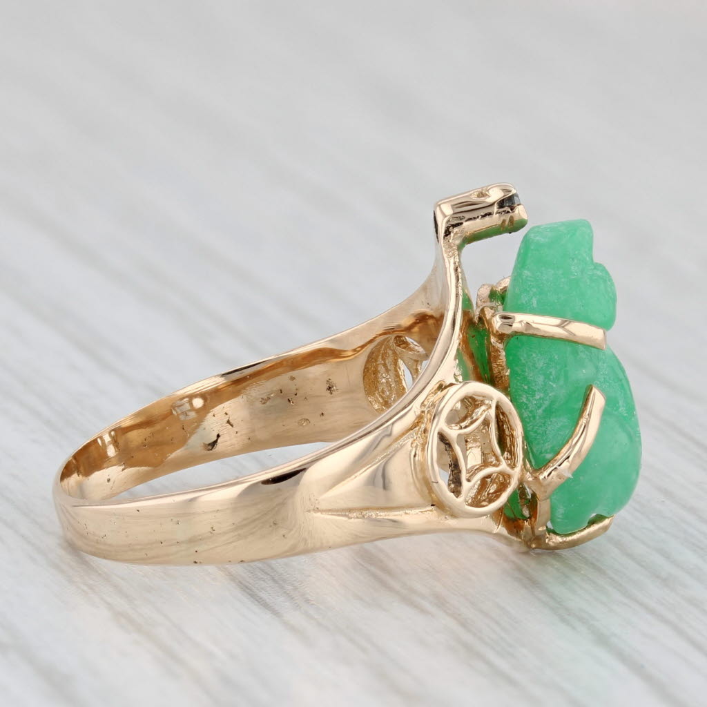 Carved Green Jade Frog Diamond 18k Yellow Gold Size 6 Vintage AS IS