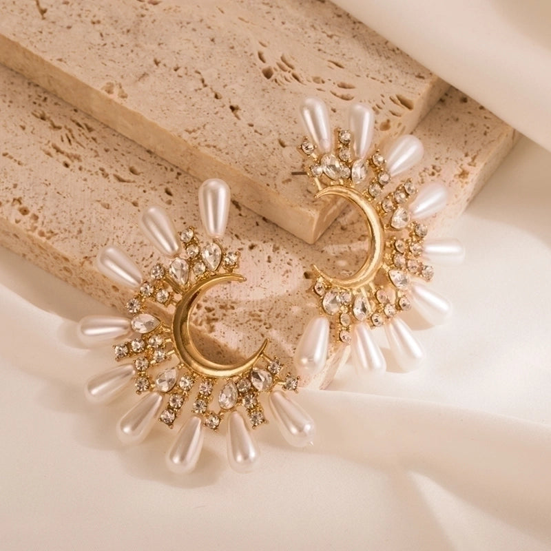 1 Pair Fashion C Shape Inlay 304 Stainless Steel Pearl Zircon Ear Studs