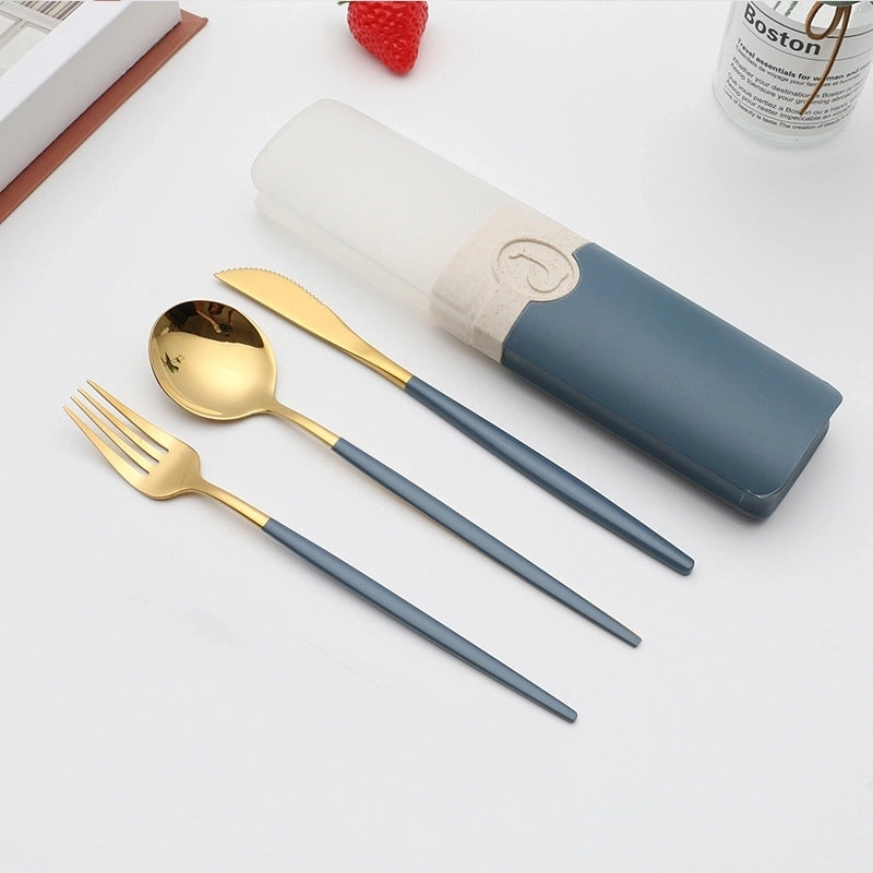 Retro Pastoral Color Block Stainless Steel Spoon Fruit Knife Fruit Fork 1 Set