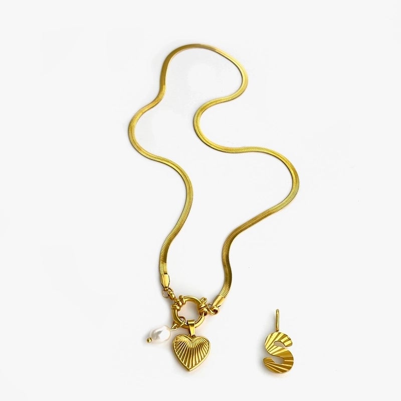 Minimalist Commute Letter Heart Shape 316L Stainless Steel  Freshwater Pearl 18K Gold Plated Stainless Steel Necklaces