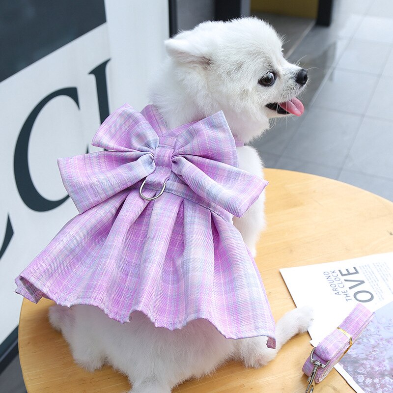 Plaid Pattern Dog Harness Dress