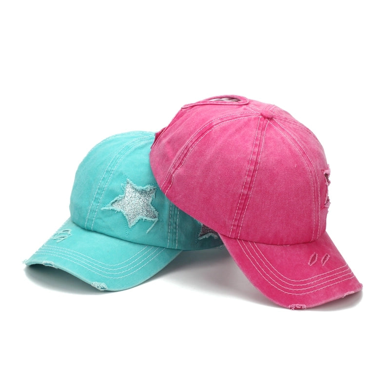 New Washed Old Baseball Cap Long Brim Sunshade Cap Cartoon Five-pointed Star Printed Outdoor Hat