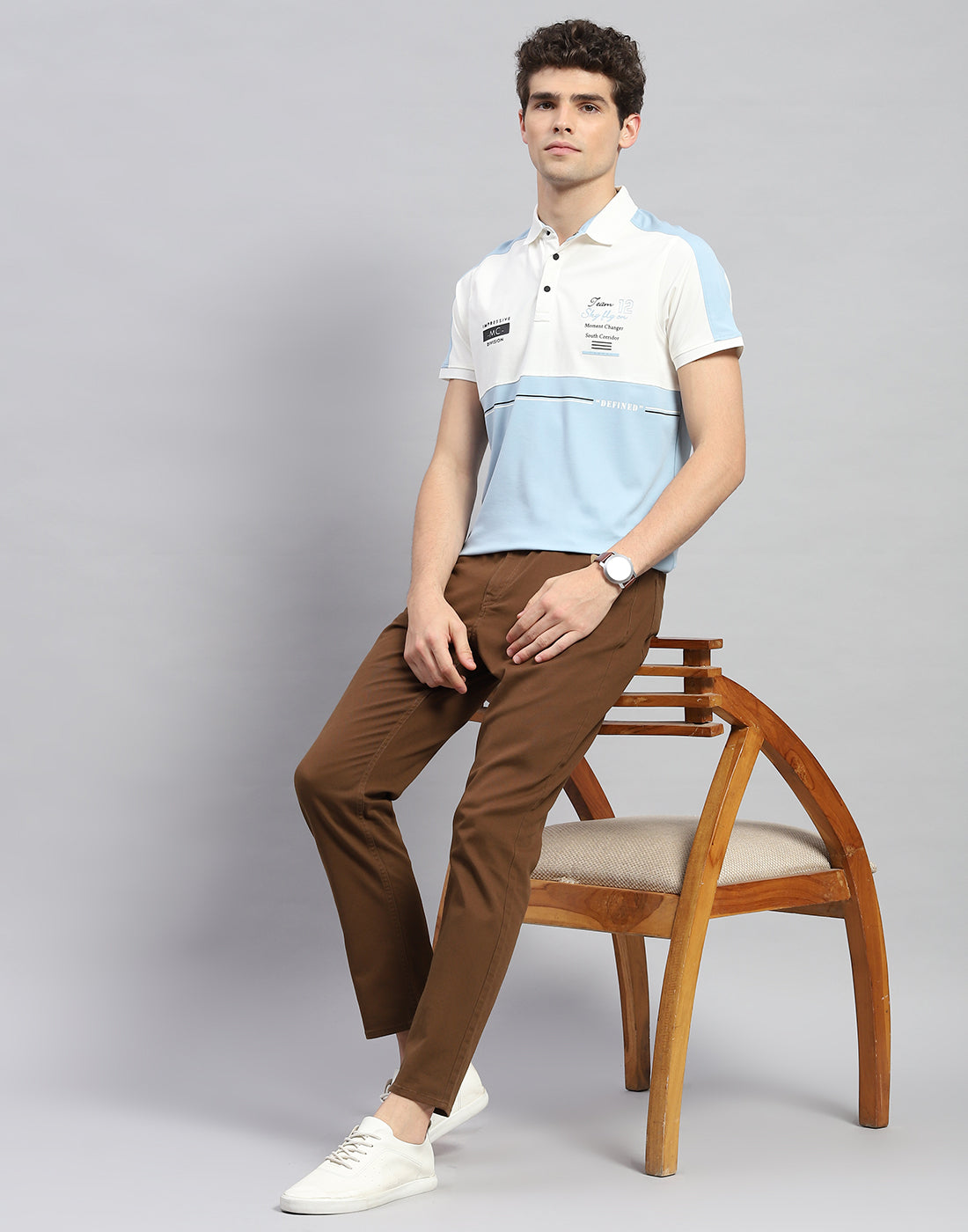 Men Sky Blue Printed Polo Collar Half Sleeve T-Shirt