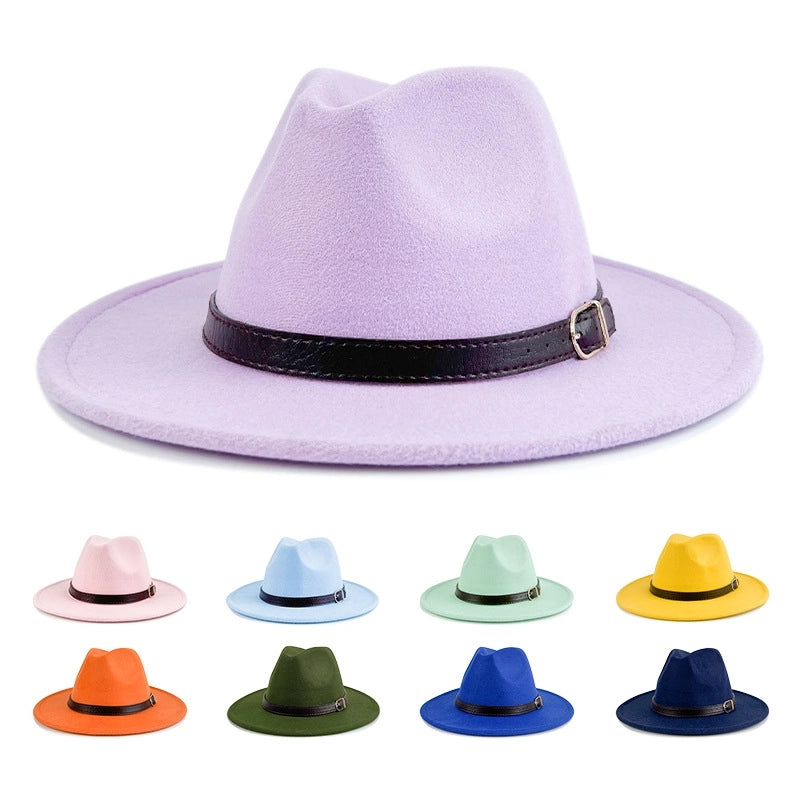 Explosions Solid Color Belt Woolen Hat Autumn And Winter Wind Fedora Hat Men's And Women's Felt Hat