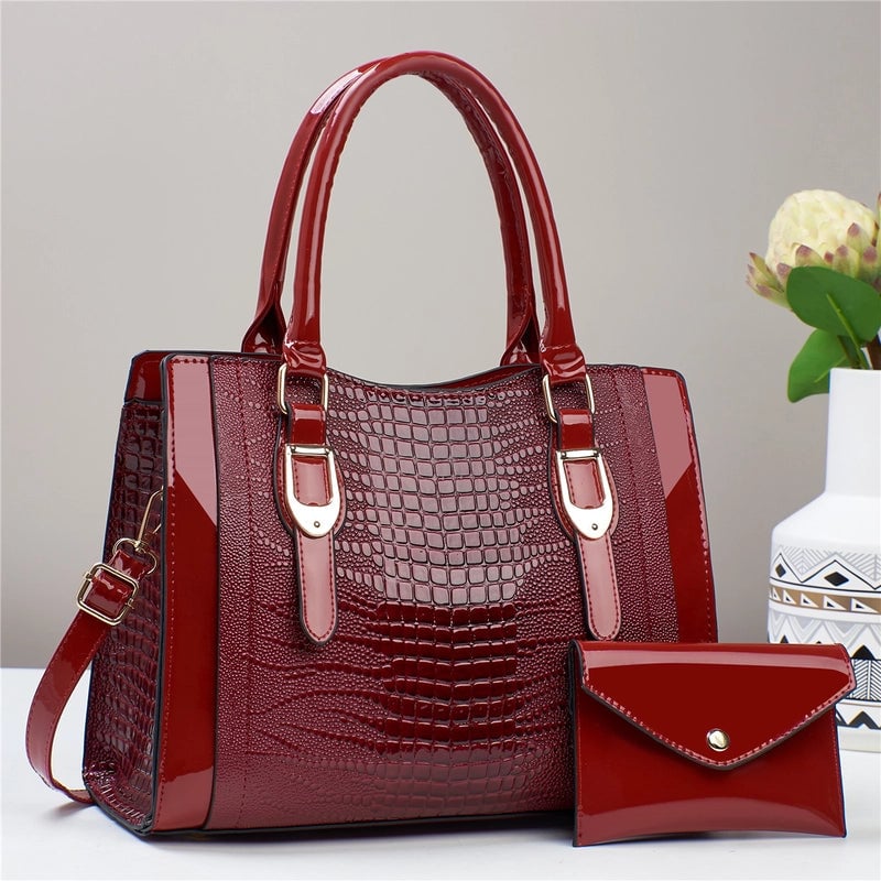 Women's Medium Pu Leather Solid Color Crocodile Vintage Style Classic Style Square Zipper Crossbody Bag