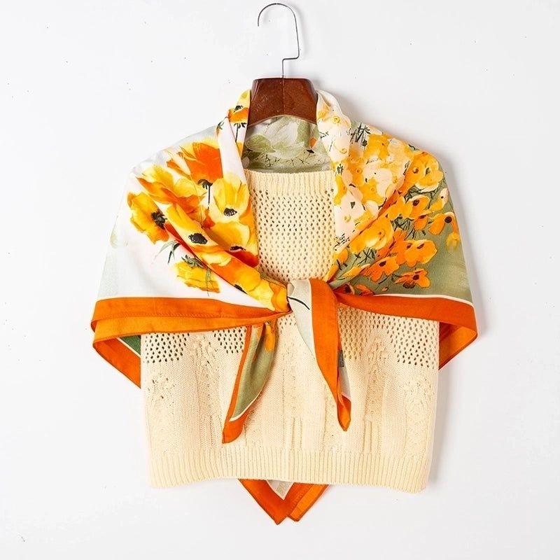 Adults Casual Wedding Pastoral Letter Cotton And Linen Printing Floral Scarf