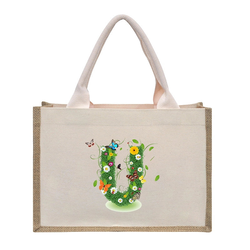 Women's Medium Canvas Letter Basic Classic Style Open Shopping Bags