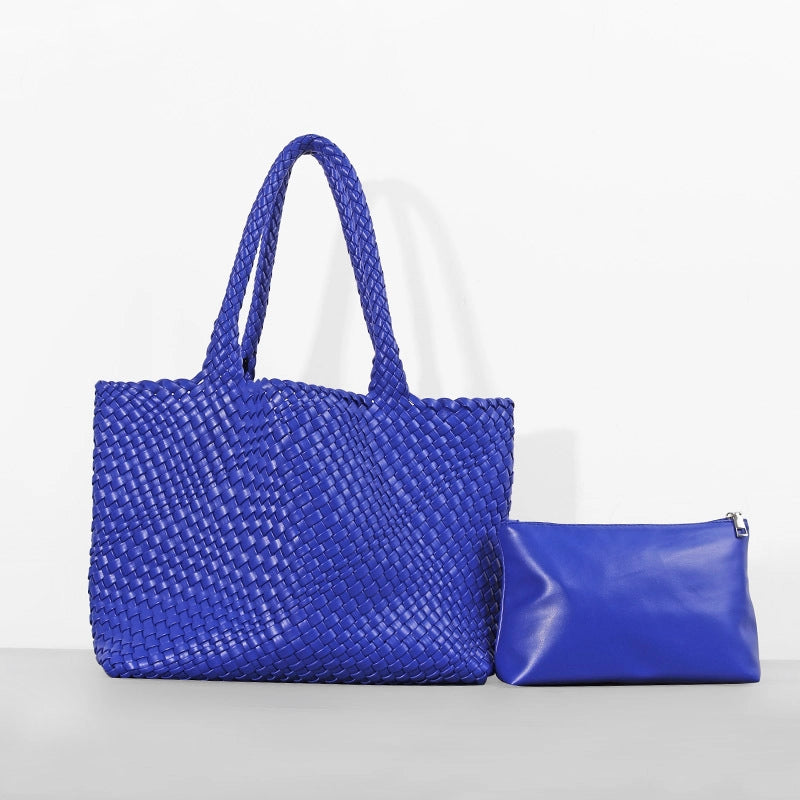 Women's Large Pu Leather Solid Color Classic Style Streetwear Weave Bucket Magnetic Buckle Bag Sets