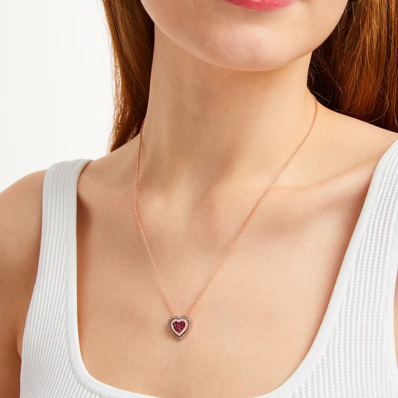 Godiva x Le Vian Ruby Heart Necklace 3/8 ct tw Diamonds 14K Strawberry Gold 19