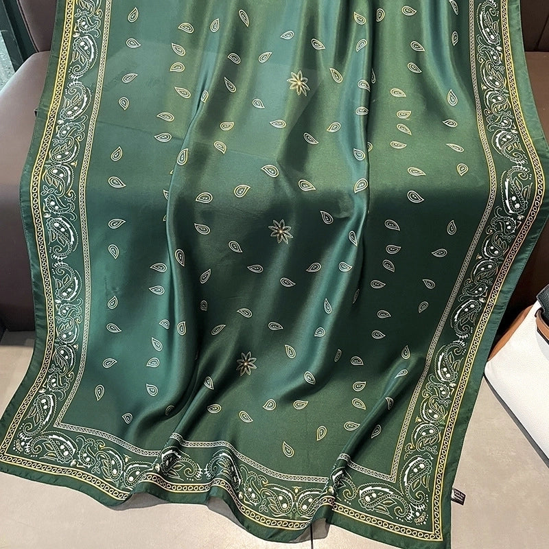 Women's Elegant Cashew Nuts Satin Printing Silk Scarf