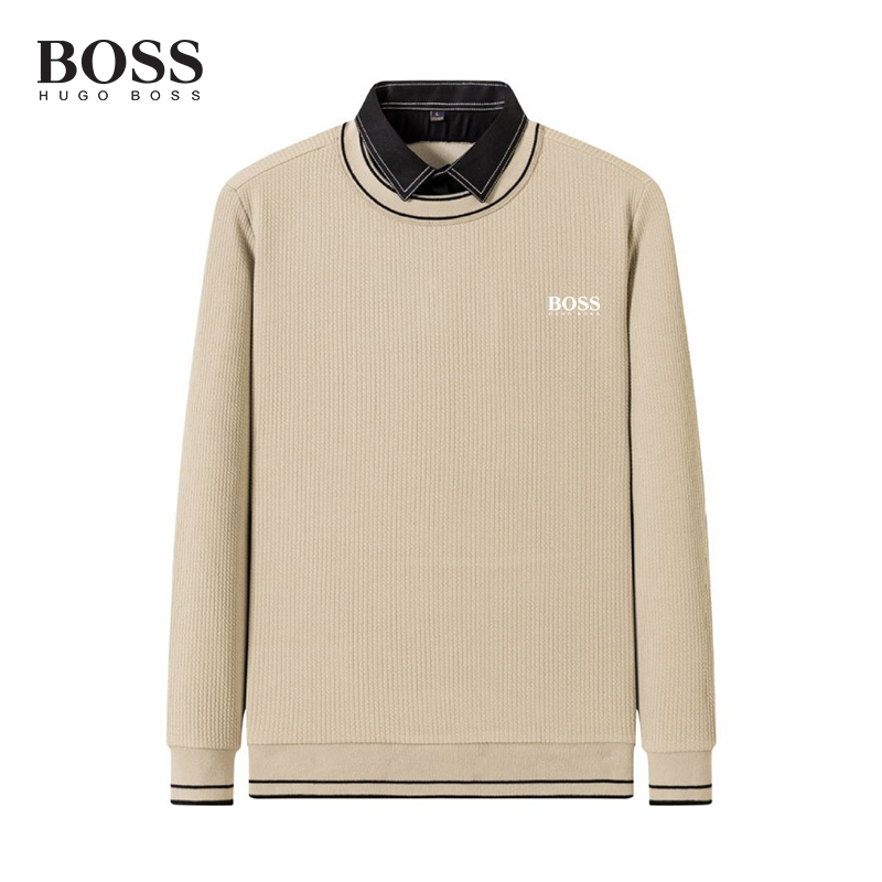 BOSS Men-s autumn and winter long-sleeved round neck warm shirt knitted pullover shirt