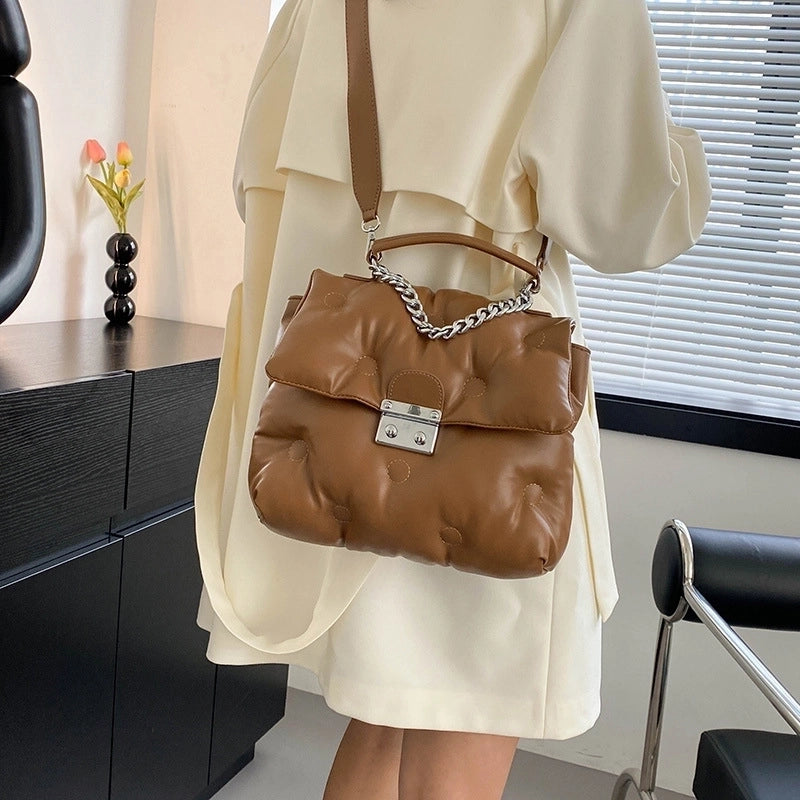 Women's Medium Pu Leather Solid Color Preppy Style Chain Square Lock Clasp Crossbody Bag