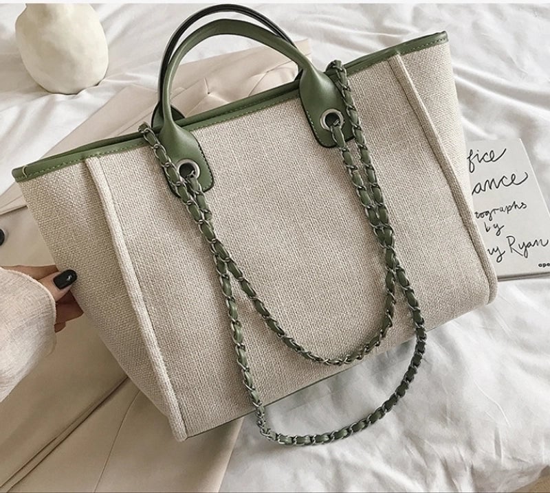 Women'S Large Canvas Solid Color Streetwear Square Zipper Tote Bag