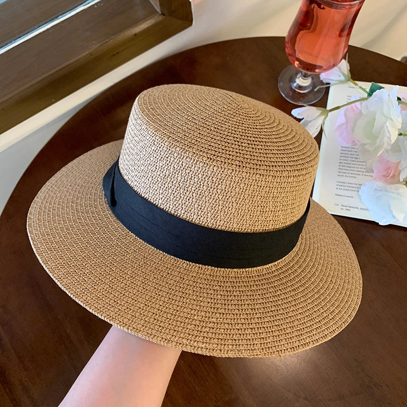 Women's Vacation Color Block Flat Eaves Straw Hat