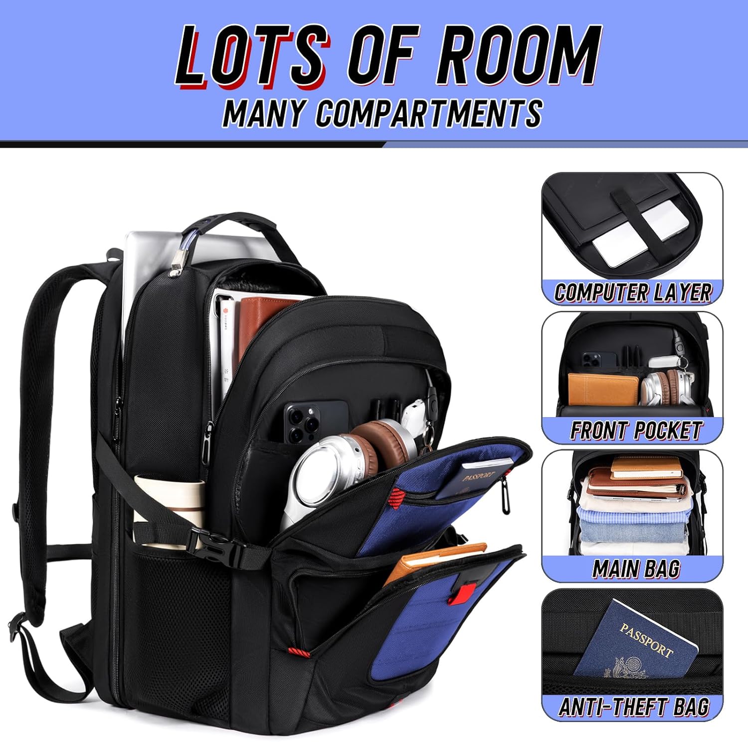 Z-MGKISS Travel Backpack, 50L Extra Large Travel Laptop backpack, Travel Backpack for Men Women with TSA Airline Approved Luggage Bussiness Backpack, Black