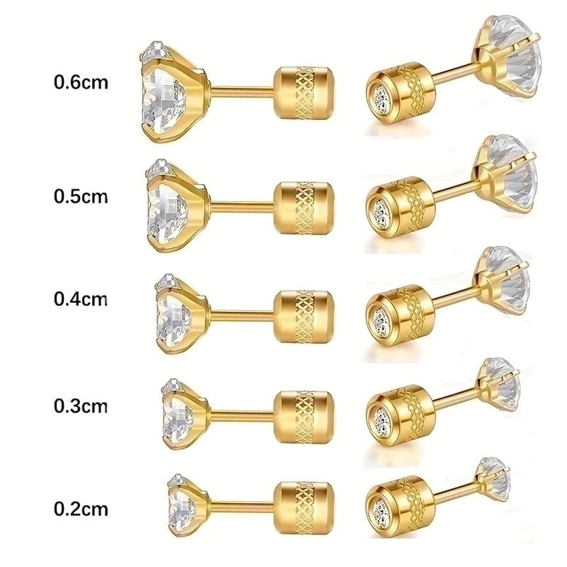 5 Pairs Minimalist Round Plating Inlay 304 Stainless Steel Zircon Gold Plated Ear Studs