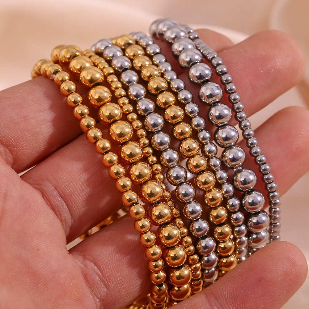 Women Fashion Round Geometric Stainless Steel 18K Gold Plated Bracelets