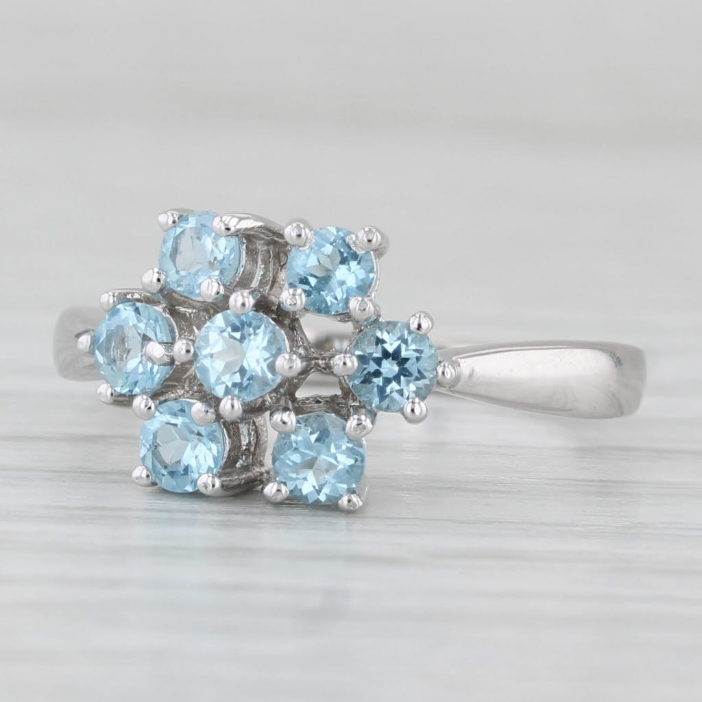 0.96ctw Blue Topaz Cluster Ring 10k White Gold Size 7.25
