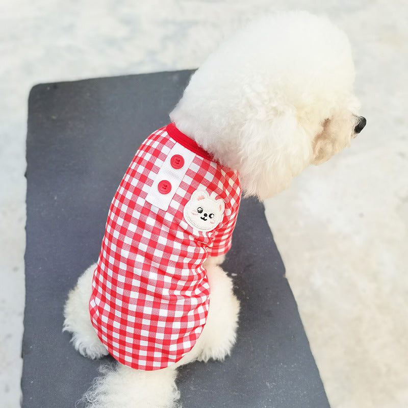 Plaid Bear Head Printed Dog Cat Tee