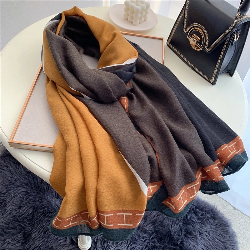 New Cotton And Linen Scarf Women's Fashion Colorblock Shawl Spring And Autumn Travel Decorative Scarf Cyber Celebrity Star Style Letters