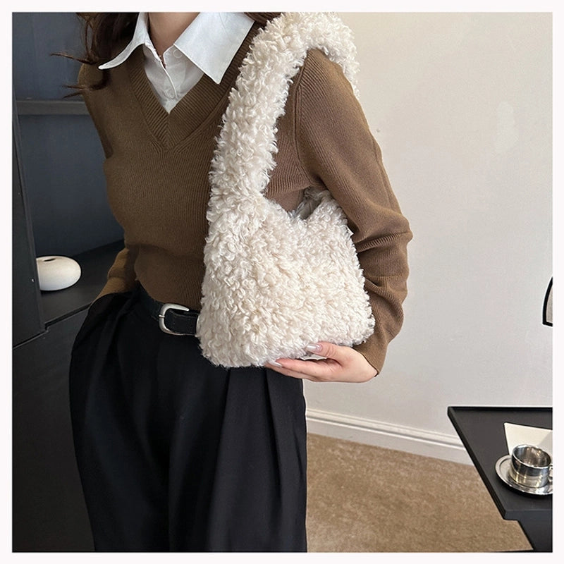 Women's Medium Plush Solid Color Streetwear Square Magnetic Buckle Shoulder Bag