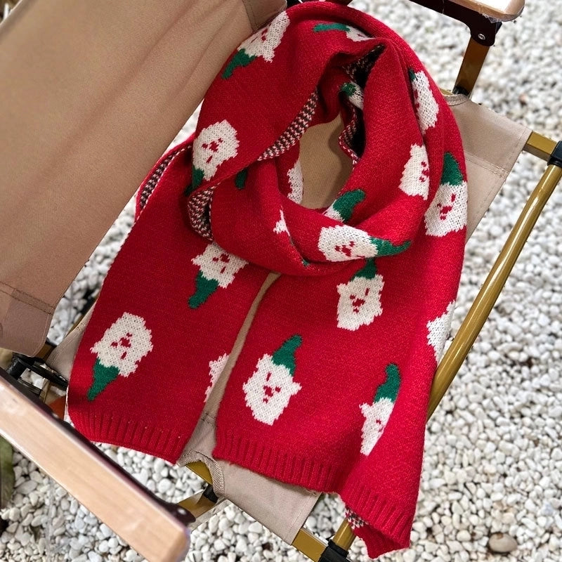 Women's Christmas Sweet Christmas Tree Santa Claus Elk Acrylic Scarf