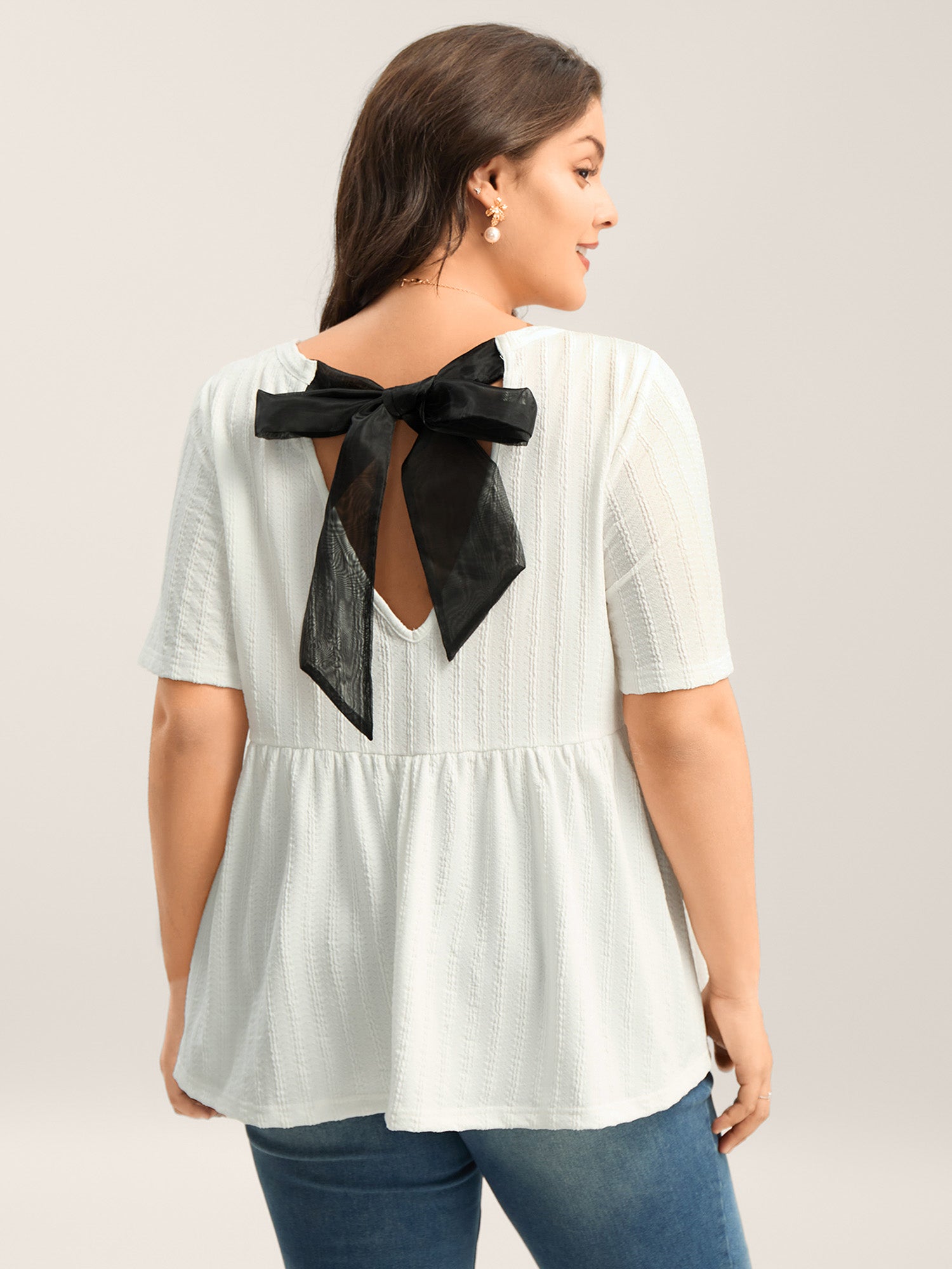 Backless Ribbon Tie Textured Top