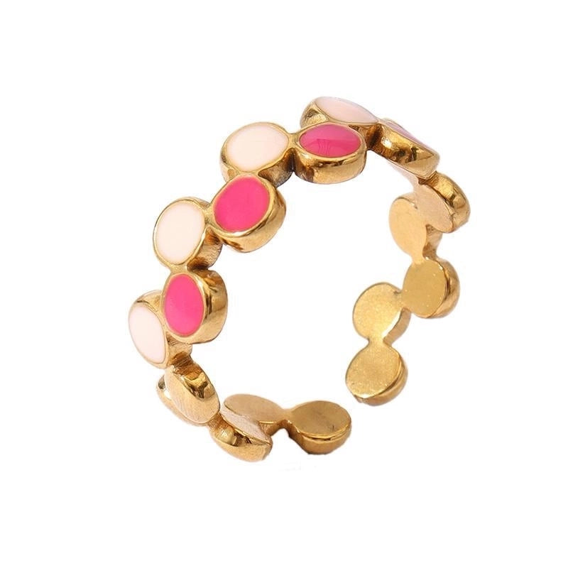 Retro U Shape 304 Stainless Steel 18K Gold Plated Enamel Open Rings