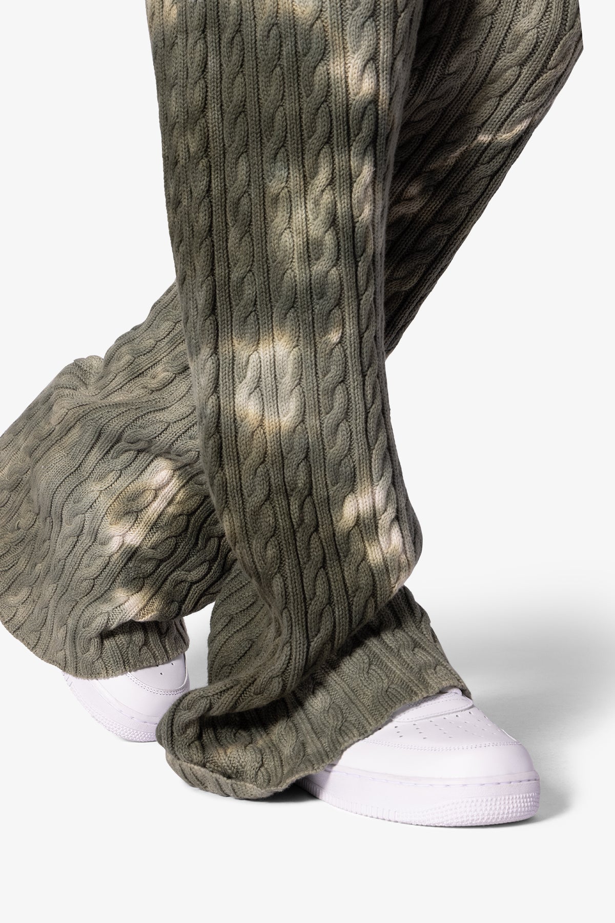 Tie Dye Cable Knit Sweatpants - Olive