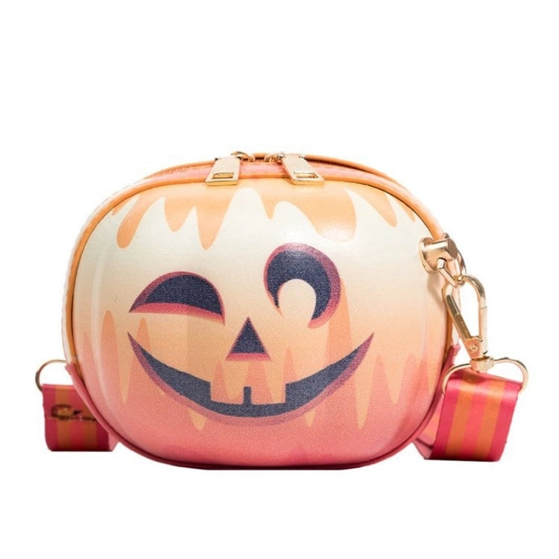 Halloween Women's Medium Pu Leather Pumpkin Streetwear Zipper Shoulder Bag Circle Bag Crossbody Bag