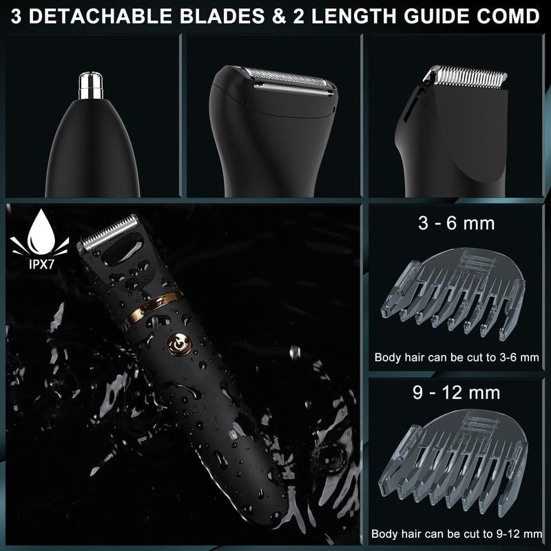 💥 3 in 1 Electric Body Hair Trimmer for Men .Cordless Groin Hair Clipper for Men. Waterproof Electric Shaver