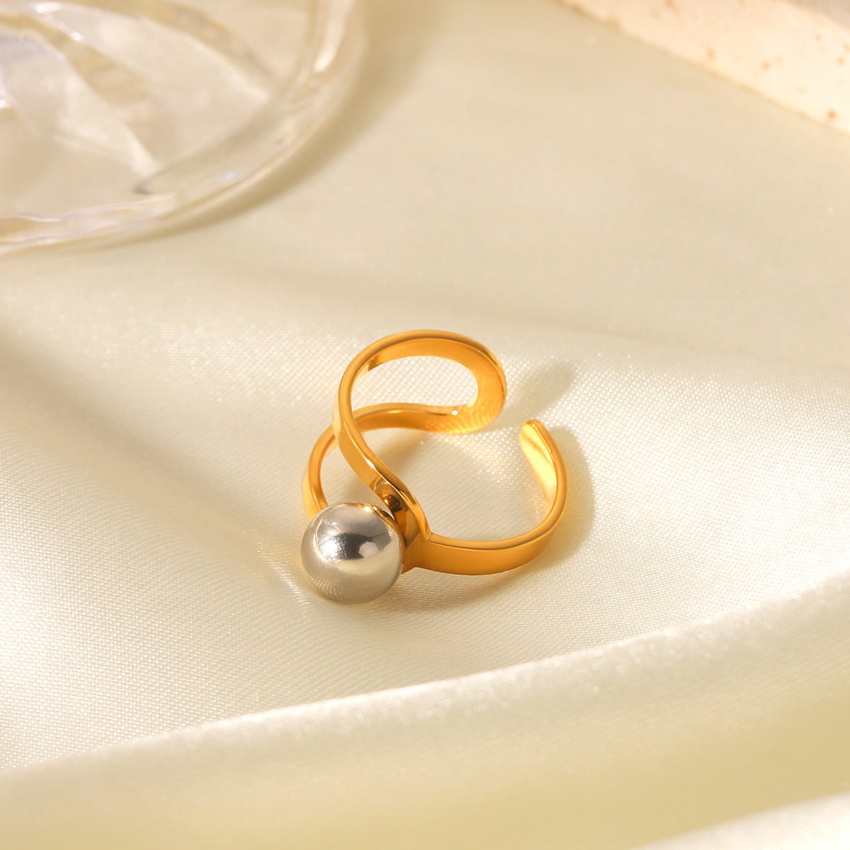 Gold And Silver Color Matching Stainless Steel Ring Hollow Line Steel Bead Open Ring Titanium Steel Ring