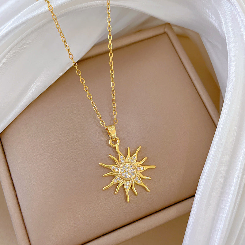 Sunflower Full Diamond Gorgeous Full Diamond Necklace Women'S Versatile Clavicle Chain Titanium Steel