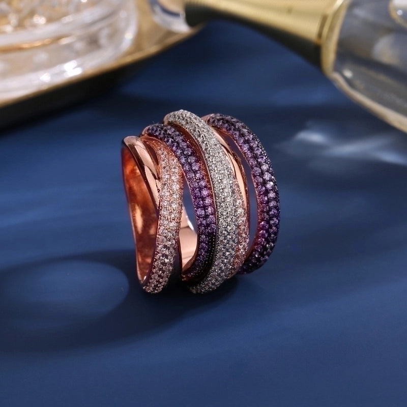Copper 18K Gold Plated Fashion Inlay Geometric Zircon Rings