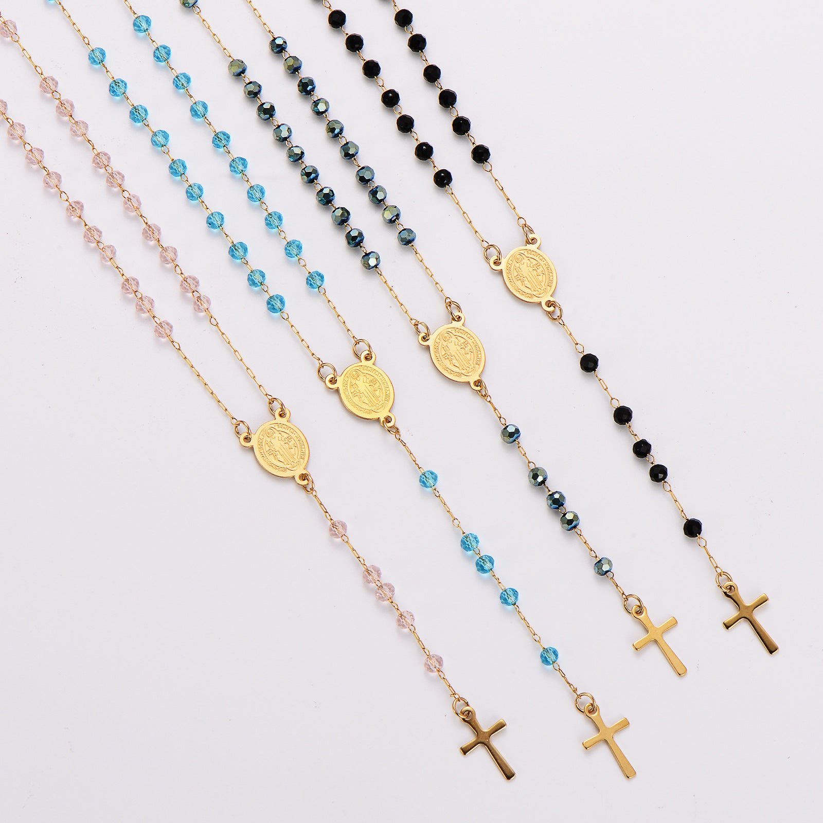 Aml Retro Niche Personality Portrait Oval Brand Design Tassel Cross Pendant Stainless Steel Sweater Chain