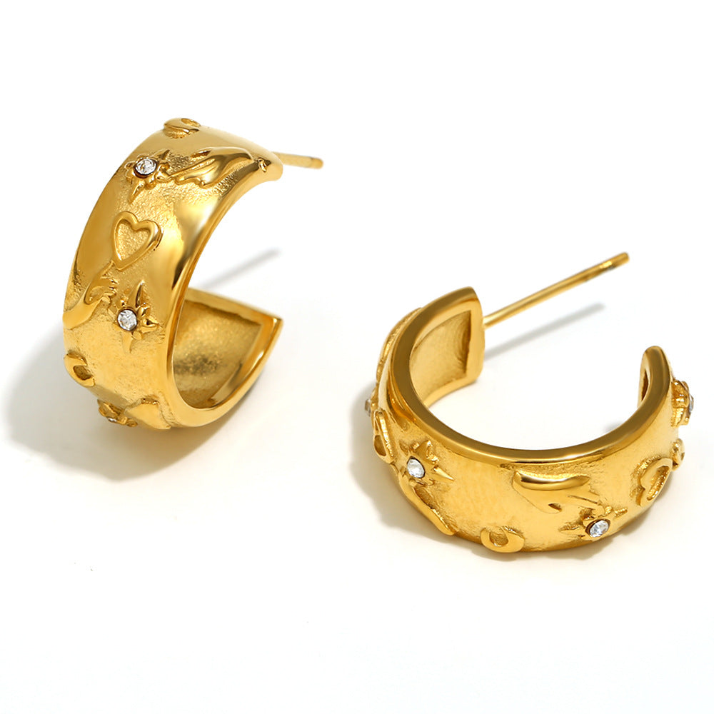 Ins Fashion Niche Advanced Versatile Ring Bracelet Stainless Steel 18K Gold Plated Tarot Earrings Female